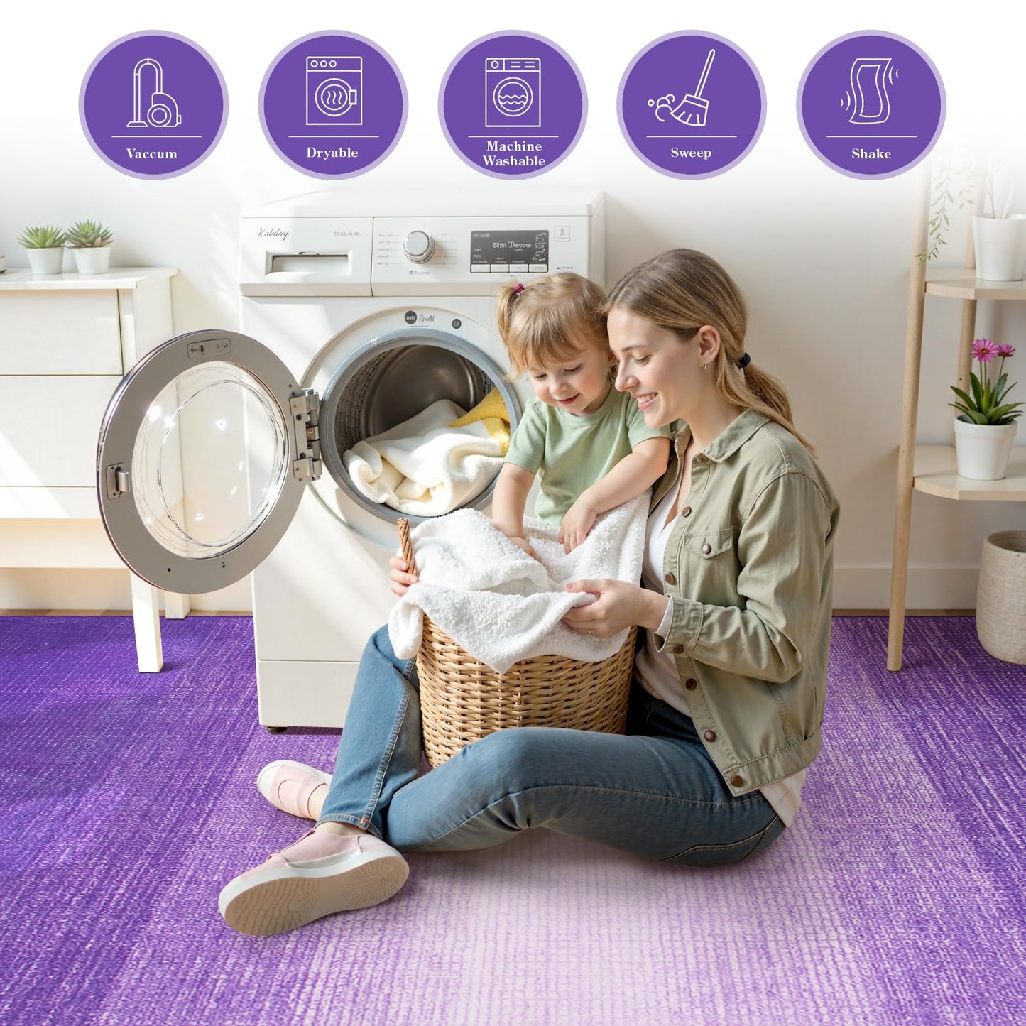 Wonnitar Modern Ombre Round Rugs 4ft, Washable Purple Bedroom Round Area Rug, Non-Slip Soft Circle Bathroom Throw Carpet, Gradient Low Pile Floor Mat for Bedside Entry (Purple, Round 4ft)