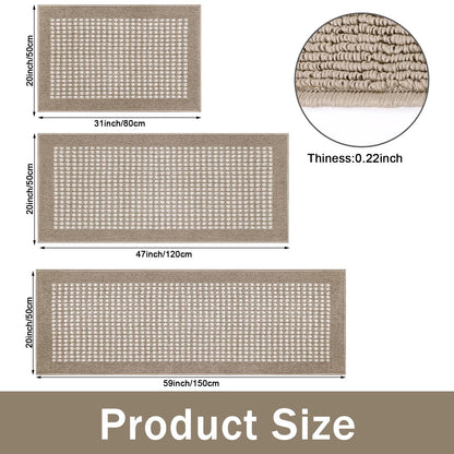 Ileading Kitchen Mat Sets 3 Piece Minimalist 3D Lattice Kitchen Floor Rugs with Non Slip Rubber Backing Machine Washable Farmhouse Runner Rugs for Laundry Hallway Doormat(Beige)