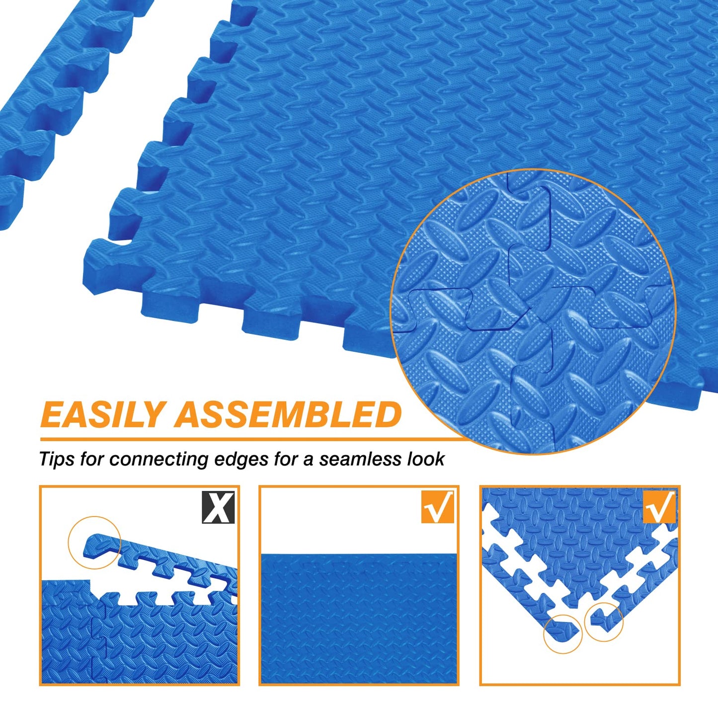 Mat Block Interlocking Foam Tiles Puzzle Mats for Floor 24 SQ FT, 1/2 inch, 6 Tiles, EVA Gym Mat Flooring Exercise Equipment Mat for Home Gym Equipment, Blue