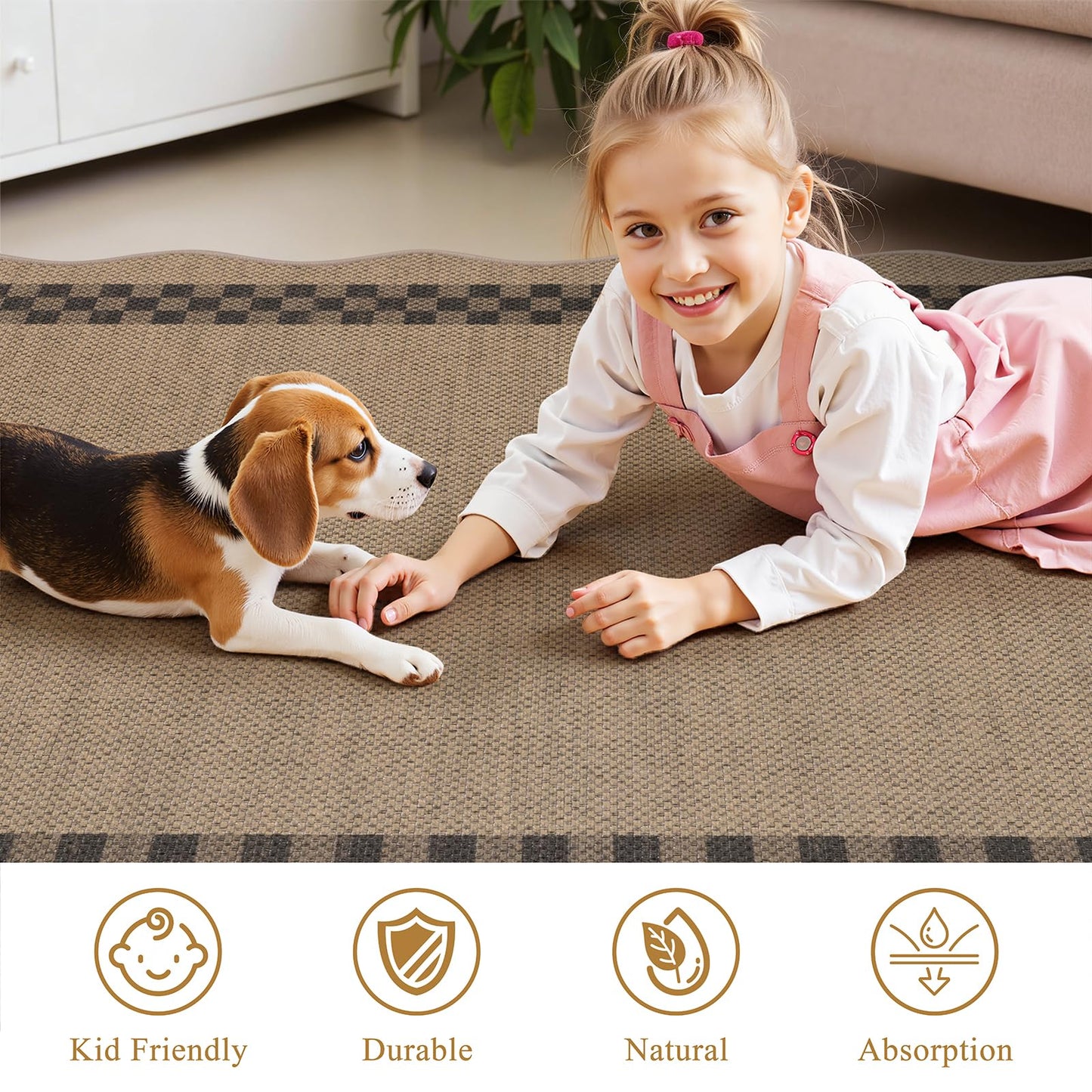 U'Artlines Long Hallway Runner Rug, 2'x8' Non Slip Washable Jute Kitchen Rug, Farmhouse Floor Carpet Runners for Kitchen, Entryway, Bathroom, Laundry Room, Indoor Home Decor(Checked)