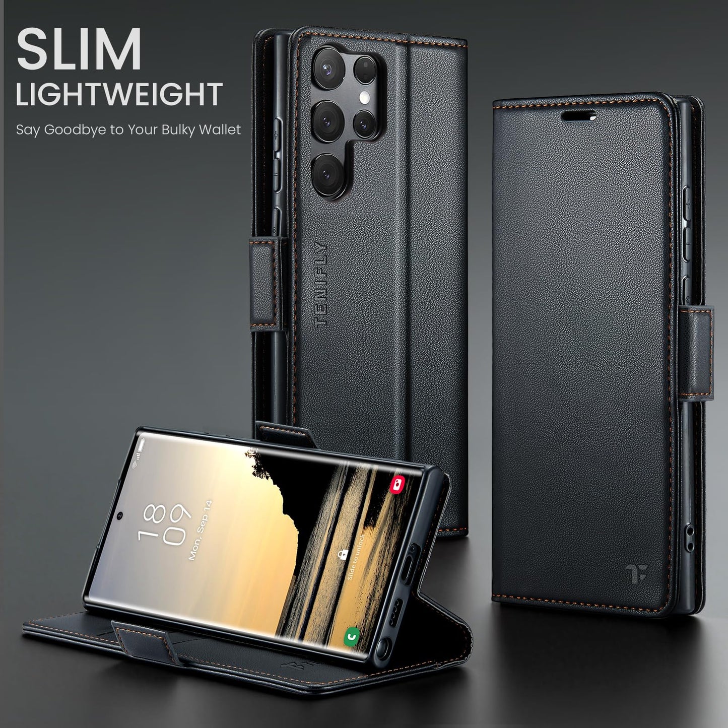 Tenifly for Samsung Galaxy S24 Ultra Case Wallet with RFID Blocking Card Holder, PU Leather Kickstand Protective Flip Phone Cover Fit for Galaxy S24 Ultra 6.8", Black