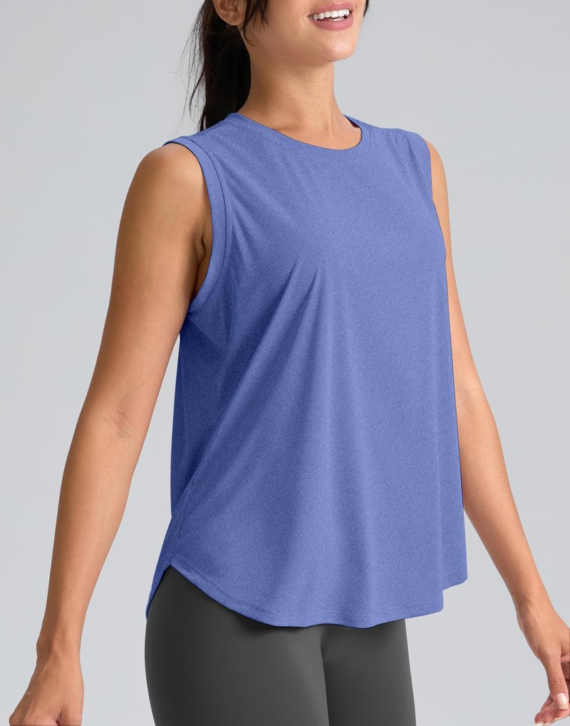 SANTINY Women's Sleeveless Workout Tops Breathable Lightweight Active Tennis Yoga Shirts Athletic Running Tank Tops for Women (Heather Blue_XL)