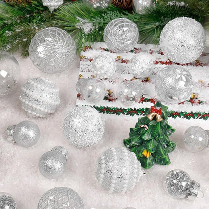 Super Holiday Christmas Ball Ornaments, 33PCS Silver Clear Shatterproof Plastic Foam Ornaments Set for Hanging Xmas Tree Holiday Thanksgiving Party Decor.