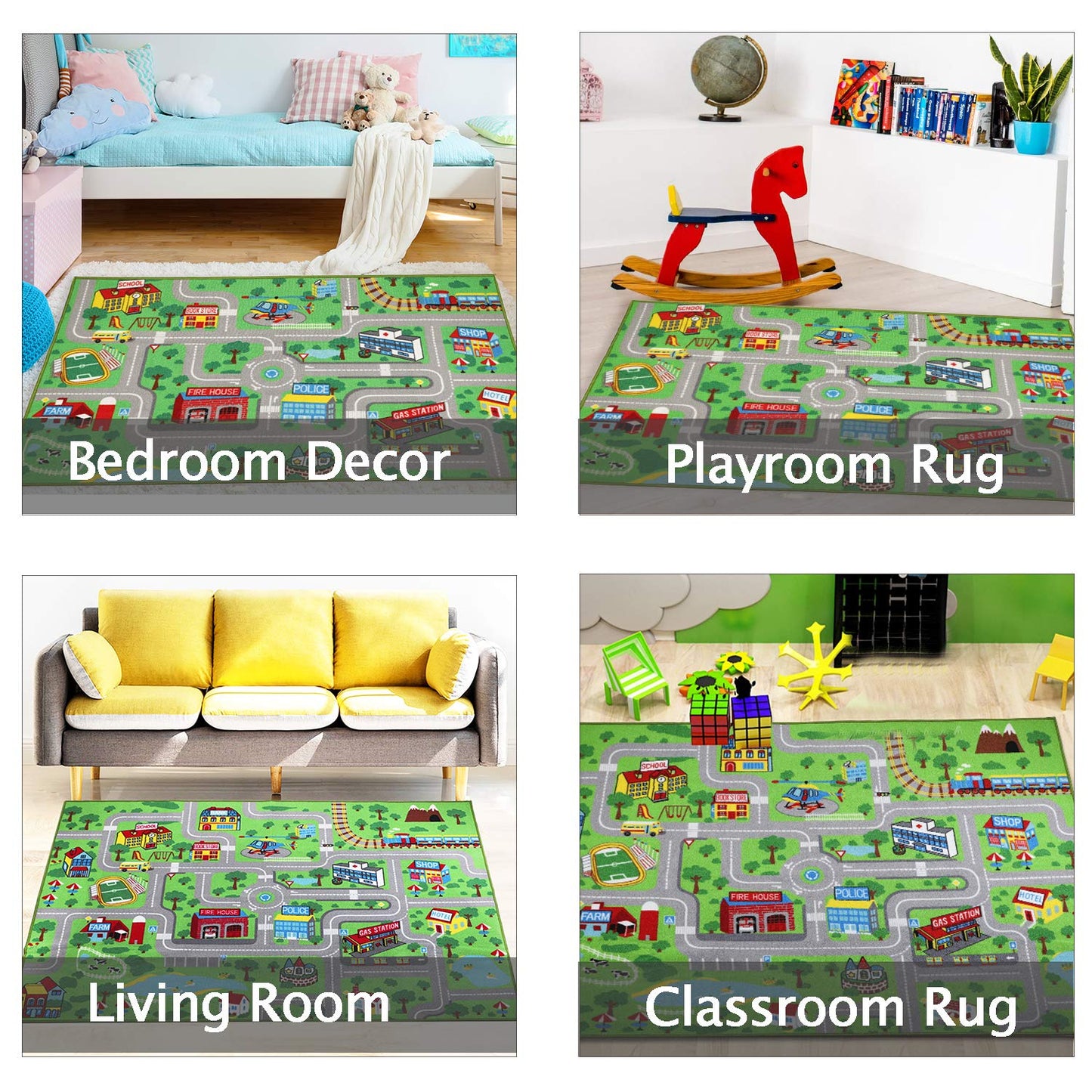 Capslpad Kids Educational Play Rug - 6.6' x 5' Traffic Road Car Mat Learning Play Game Area Rug for Playroom, Living Room, Nursery Room Decor