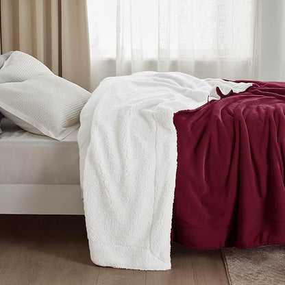 Bedsure GentleSoft Sherpa Fleece Blankets King Size for Bed - Thick and Warm Throw for Women, Soft Fuzzy Plush King Christmas Blanket for Winter, Burgundy, 108x90 Inches
