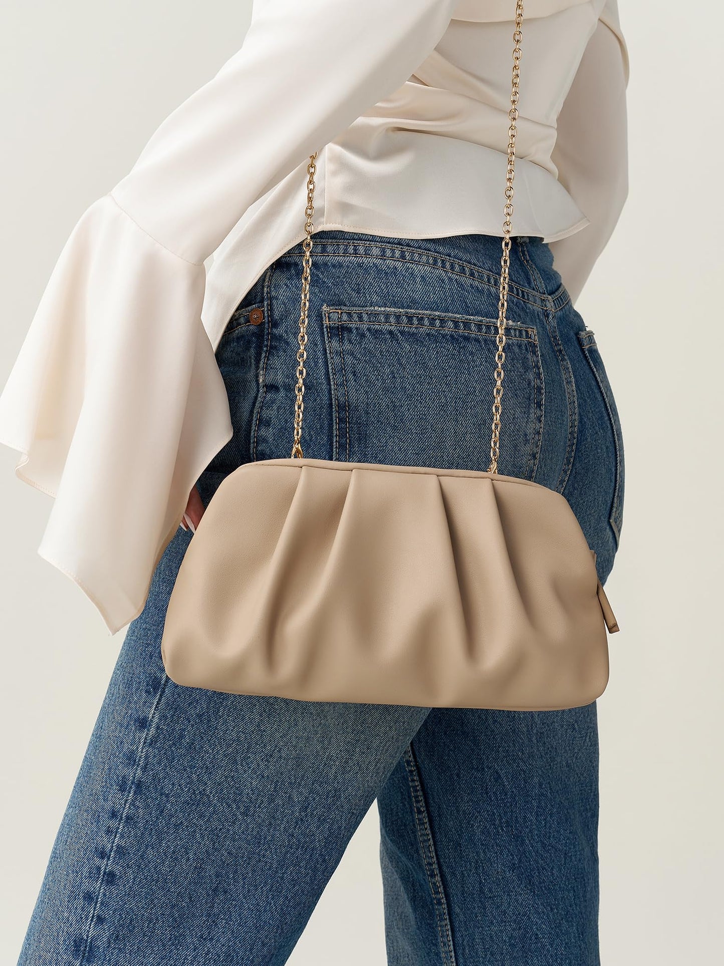 SWEETV Dressy Vegan Leather Clutch Purse for Women Formal, Soft Pleated PU Evening Clutch for Weddings, Proms, Cocktail-Gemma