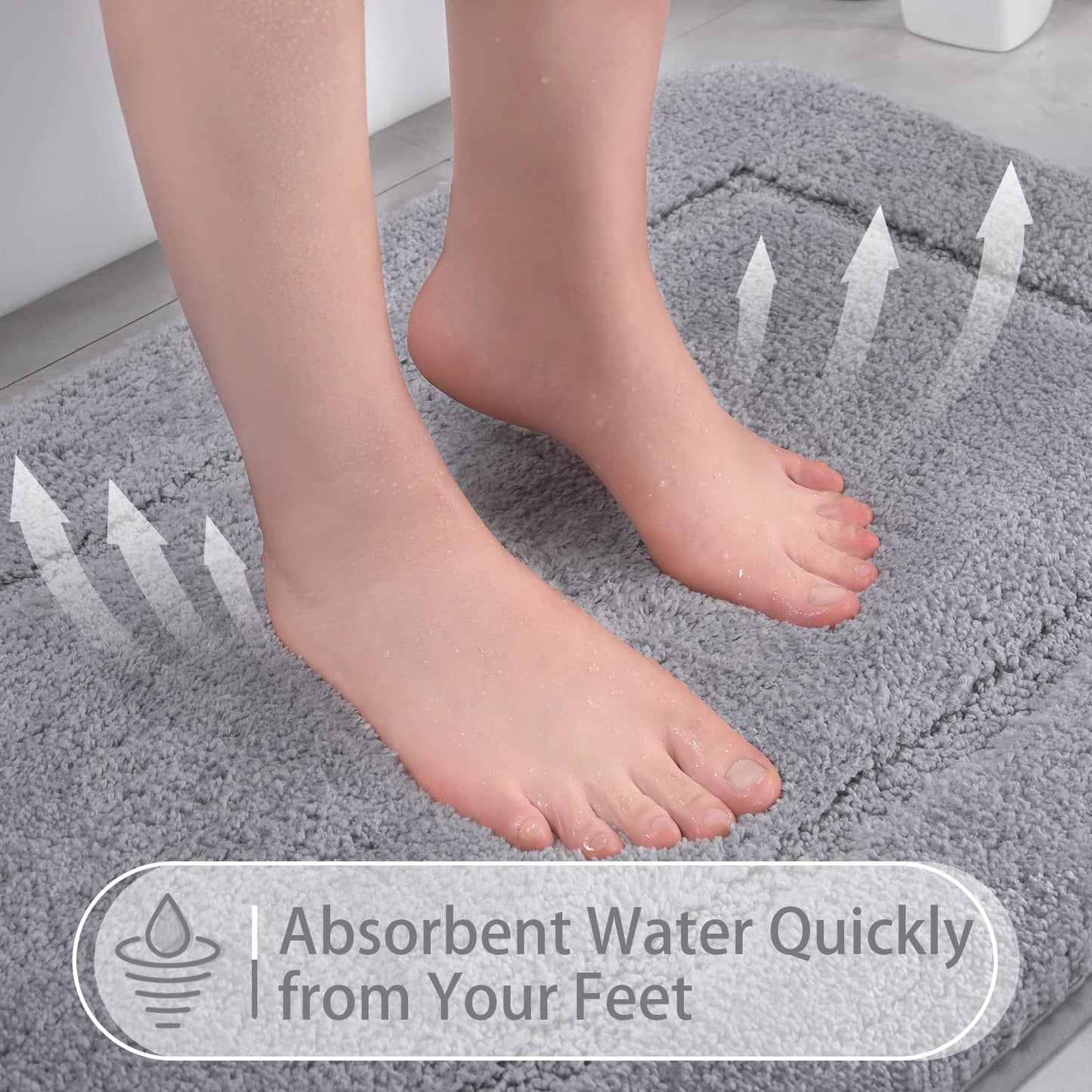 LOCHAS Bathroom Rug Set Light Grey, Soft Bath Rug Set 2 Piece, Toilet Mat U-Shaped 20x20 and 34x20 Bath Rugs, Quickly Dry Mats for Bathroom, Tub, Washable, Super Absorbent Floor Mat