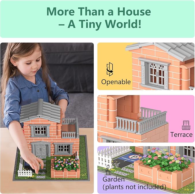 Mini House Building Kit for Kids Age 8+ - Block Building Toys with Real Mini Bricks STEM Creative Gifts for Boys Girls- DIY Tiny House Construction Set