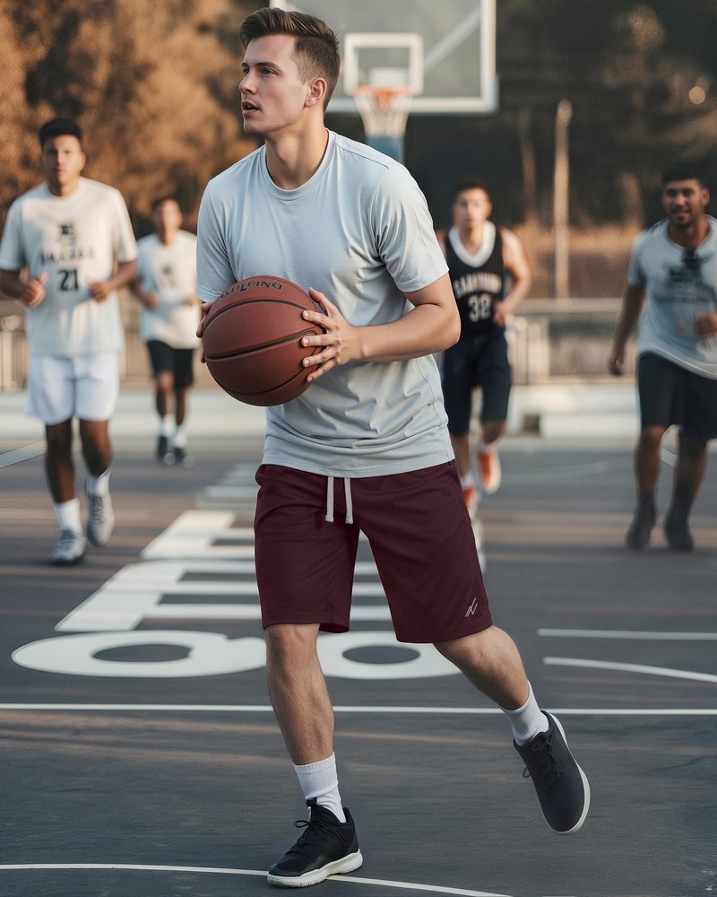 NY Threads Men's Athletic Shorts Quick Dry Loose-Fit Lightweight Running Workout Gym Shorts with Pockets, Large, Burgundy