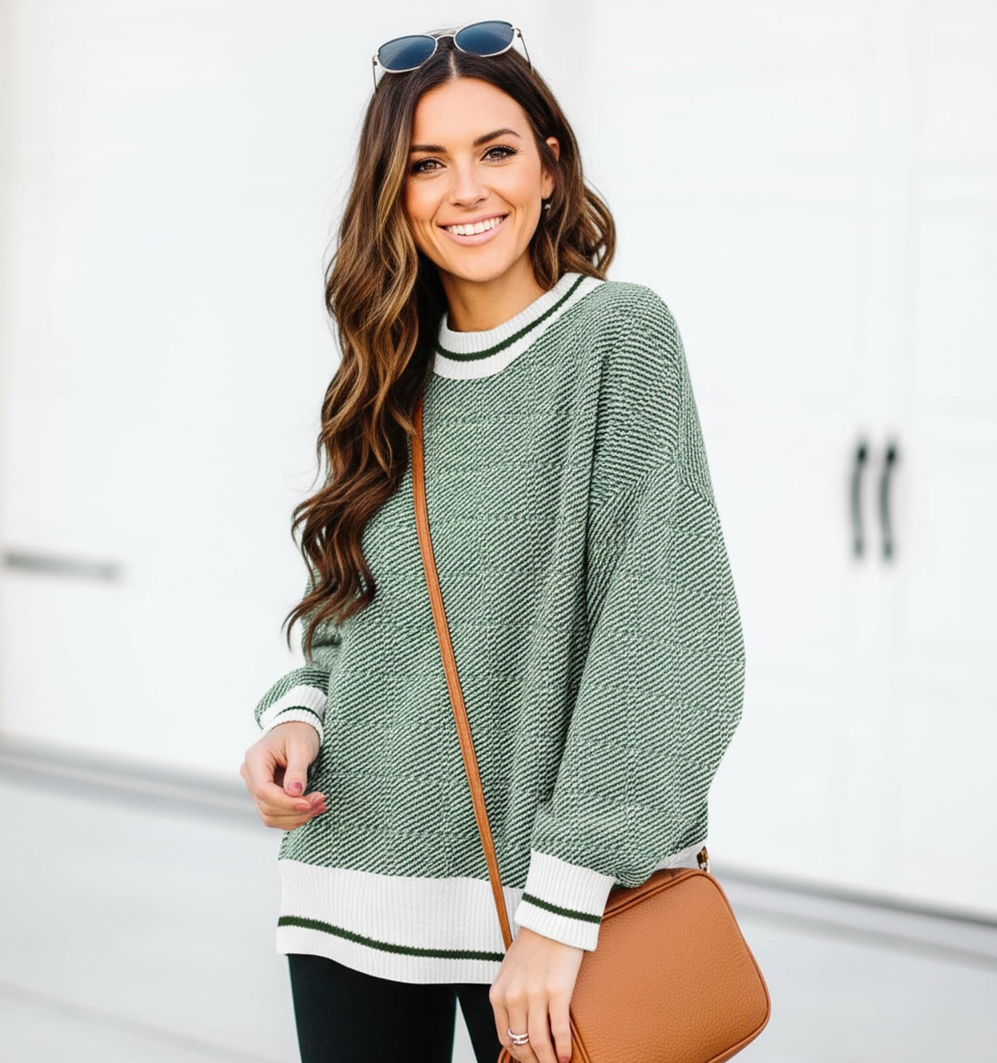 ETCYY Womens Oversized Sweaters Fall 2025 Fashion Clothes Trendy Batwing Sleeve Colorblock Striped Knit Pullover Tops