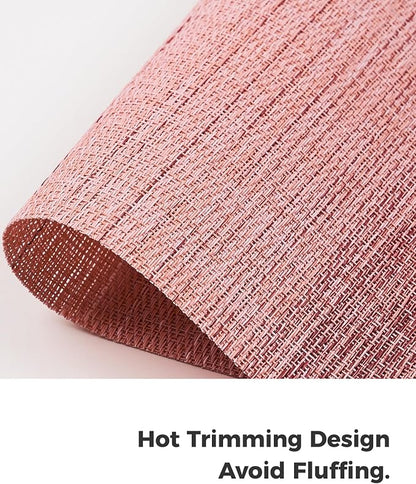 Leetaltree Gradient Pink Woven Placemats Set of 6 - Heat Resistant Non-Slip Place mats for Dining Table, Washable Durable PVC Vinyl Woven Table Mats(Gradient Pink, 6)