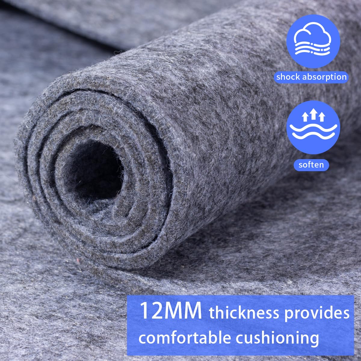Extra Large Area Rug Cushioned Pad, 5x7 Ft 1/2”Thick Felt Pad for Hardwood Floors, Keeps Rug in Place Soft