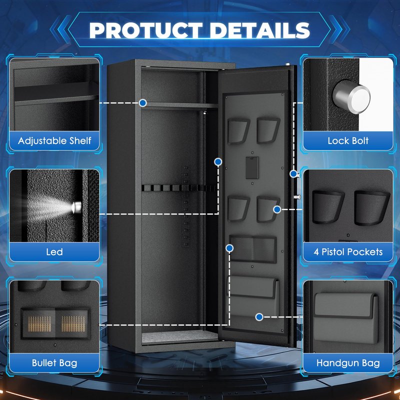 INTERGREAT 20 Rifle Gun Safe, Keypad Gun Safe for 10-16 Rifles and 4 Pistol Storage Pockets, 21" W Gun Safes & Cabinets with 3 Removable Gun Racks for Home, Black