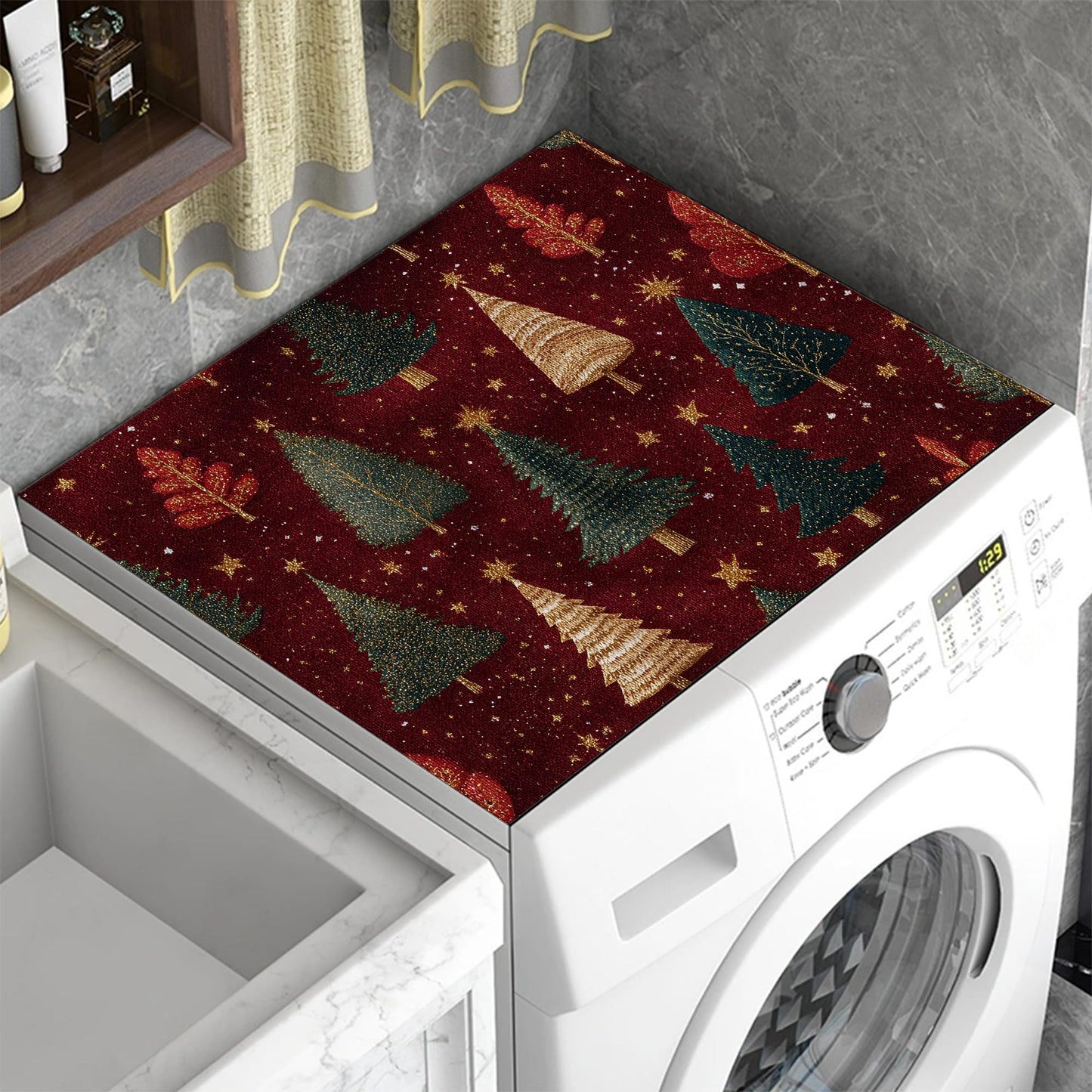 Christmas Tree Washer and Dryer Covers for the Top,Washing Machine Dust Cover Pad Anti-slip Absorbent Protector Mat for Washer Dryer Home Decor,23.6"x19.7"