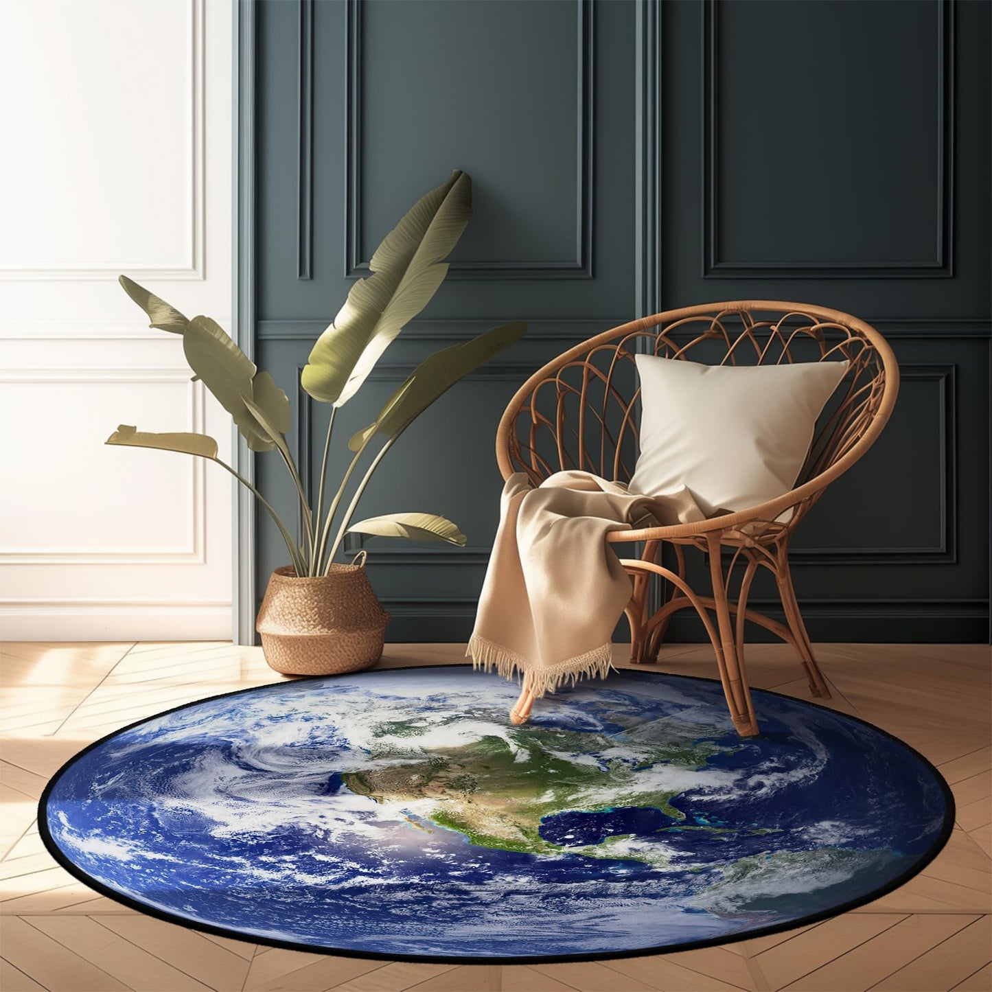 keepcute Earth Round Rug World Circle Rug -View The Americas on Earth from Space Rug Non Slip Carpet Yoga Mat for Entryway Living Room Bedroom Home Decor 3 ft