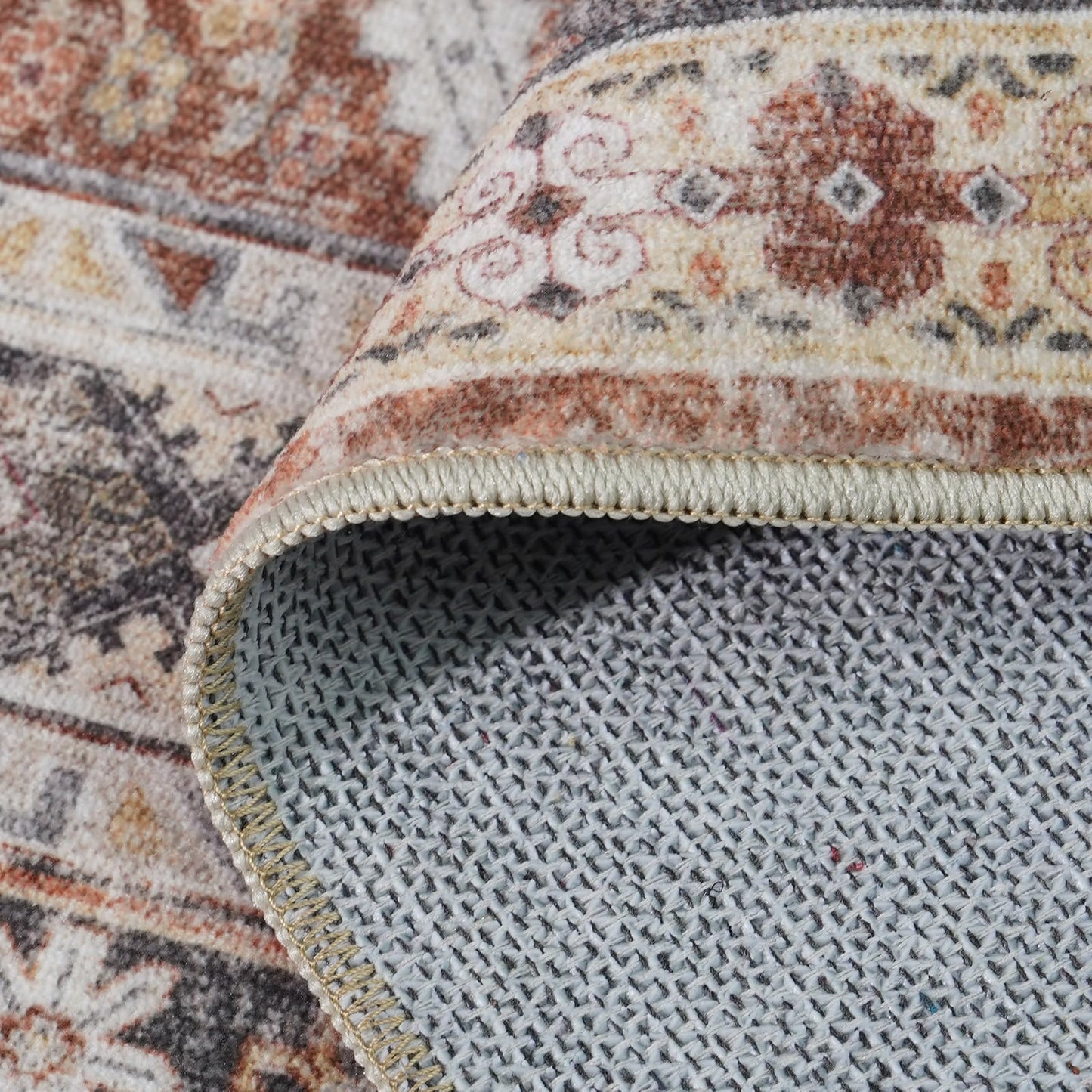 6x9 Area Rugs for Living Room:Washable Oriental Rug for Bedroom Dining Room Carpet 6 by 9 Indoor Non Slip Rubber Backing Neutral Nursery Dorm Home Office Kids Beige (Brick, 6x9)