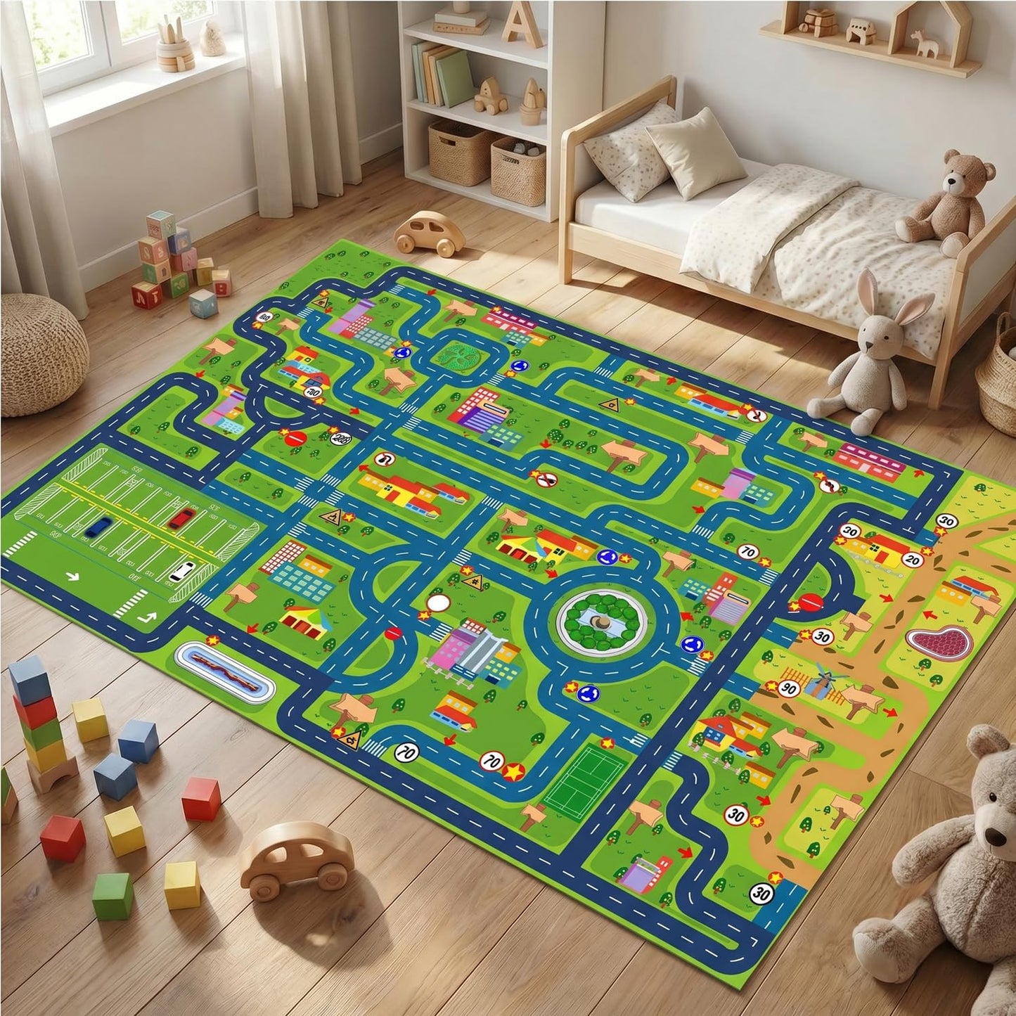yongjoy Car Rug Road Map Area Rug, 78.7" x 59" Non-Slip Floor Mat