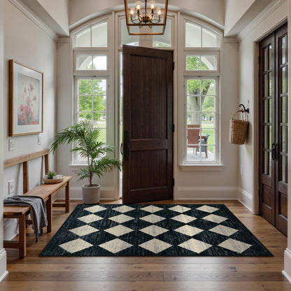 Lahome Zelie Moroccan Trellis Area Rug - 3x5 Washable Black Entry Rug Non Slip Living Room Mat, Distressed Lattice Soft Stain Resistance Indoor Throw Carpet for Front Door Foyer Bedroom Bathroom