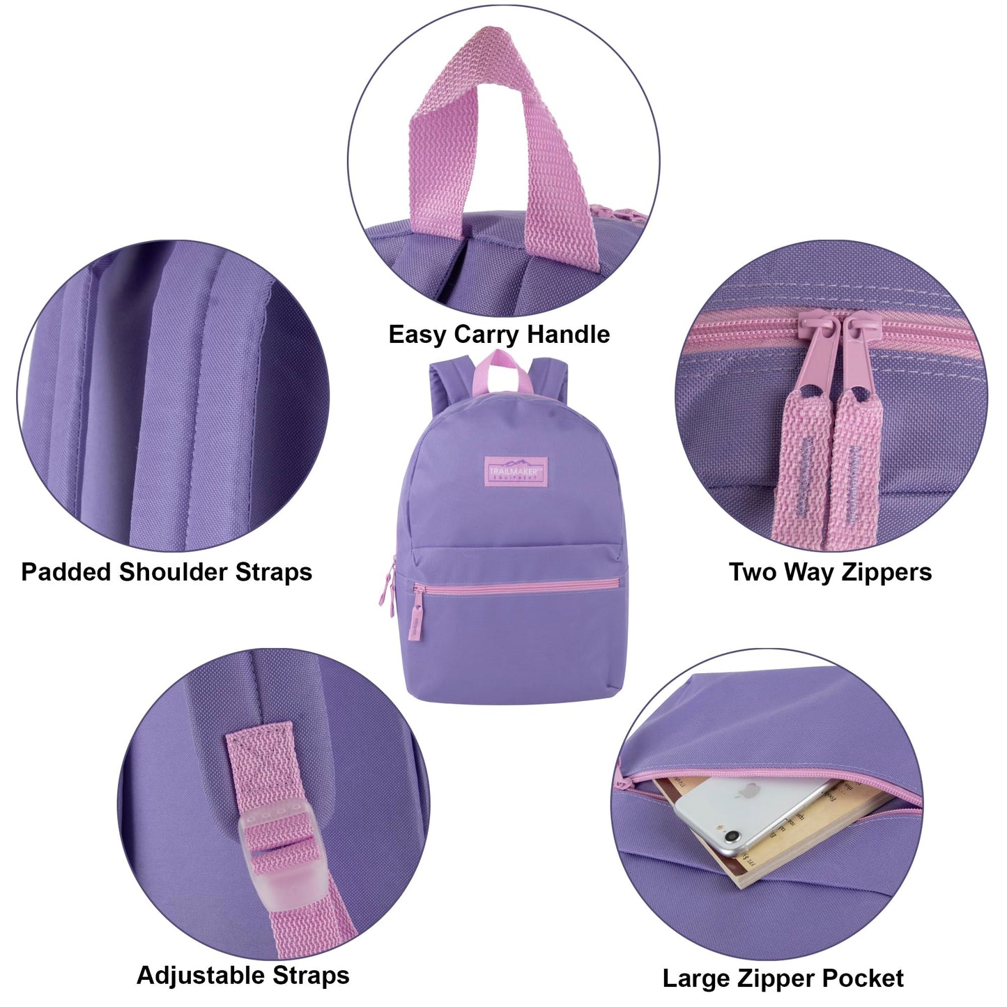 24 Pack Bulk Backpacks with School Supplies for Kids - Trailmaker Wholesale Backpack and School Supplies Kits (Girls Colors Pack)