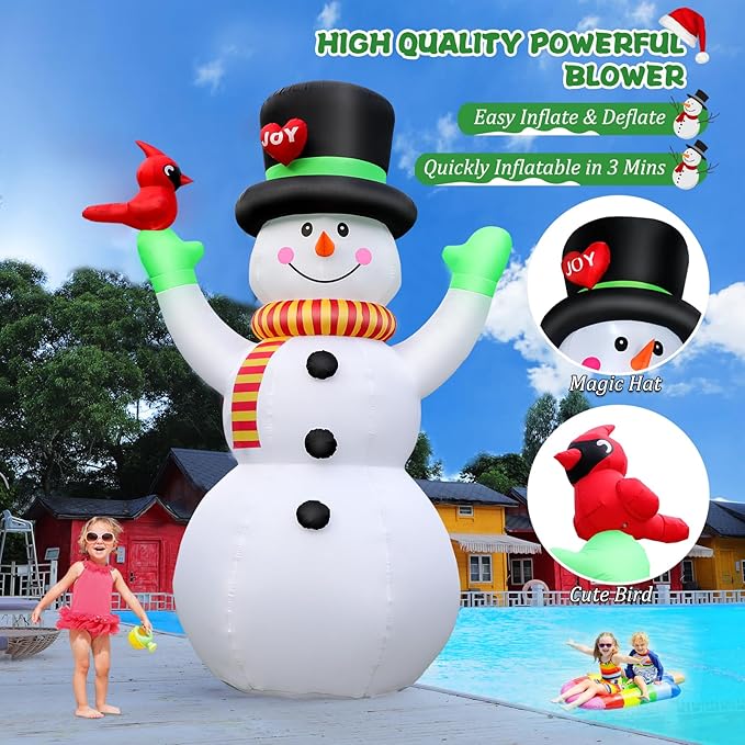 FunFanso 12 FT Christmas Inflatable Snowman with Bird, Blow Up Outdoor Decorations Built-in Bright LED Light, Giant Blow Up Snow Man Wear Magic Hat Holiday Yard Garden Patio Mall Display Hall Decor
