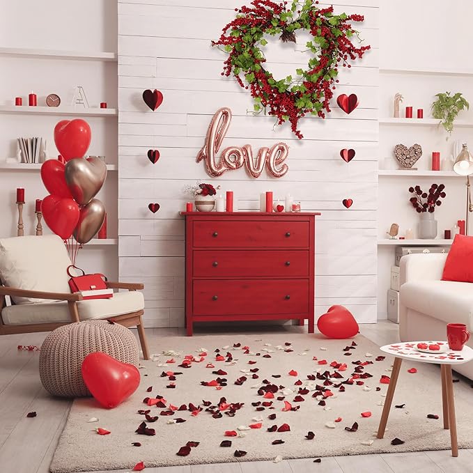 Valentines Day Wreath Heart Wreath with Red Berries Lush Green Ivy, Romantic Front Door Decoration for Spring Mother's Day, Perfect for Weddings & Indoor/Outdoor Farmhouse Décor