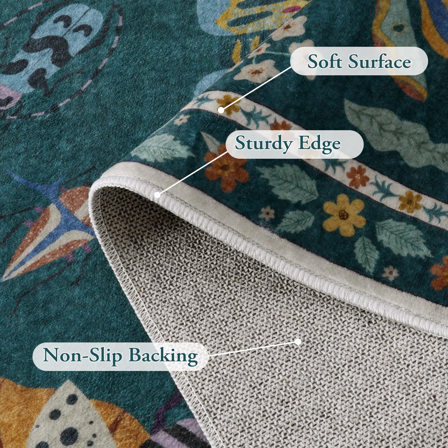Lahome Insect Print 5x7 Area Rugs for Living Room, Soft Washable Rugs for Bedroom Ultra-Thin Non Slip Modern Rug, Throw Rug Carpet for Office Nursery Dining Room Vionnet(5'x7',Dark Green)