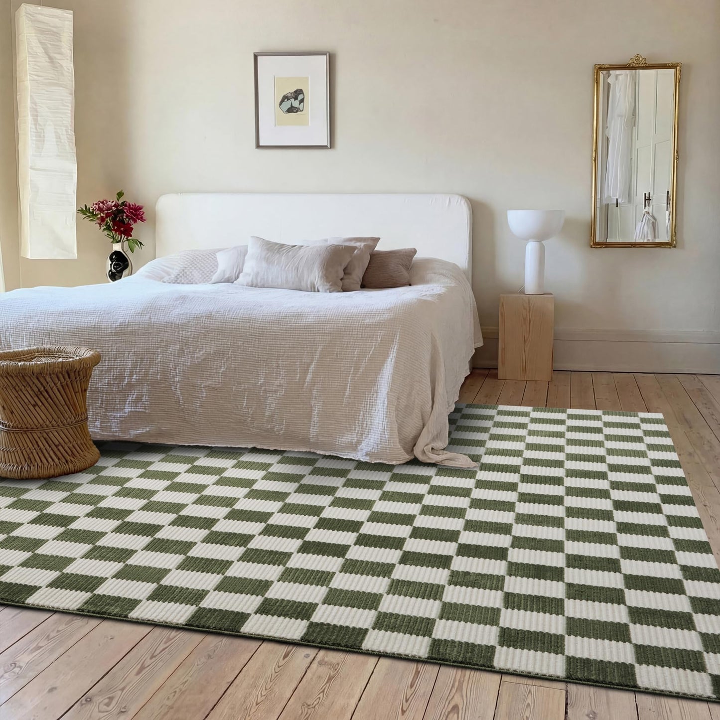 Revival Rugs Gambit 4'x6' Area Rugs for Kitchen Bedroom Dining Room - Washable, 100% Recycled, Oeko-TEX Certified, Modern, Medium Pile, Green, Beige