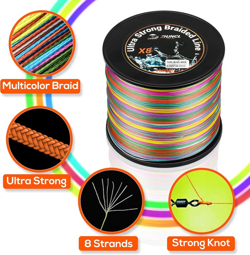 RUNCL Braided Fishing Line - High Visibility, Super Strong, Abrasion Resistant | 328yds to 1093yds, 12lb to 100lb