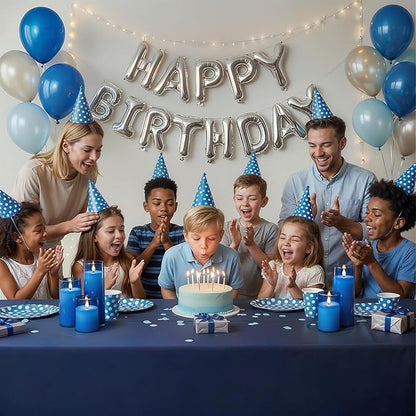 Homemory Blue Flickering Flameless Candles, Battery Operated Acrylic LED Pillar Candles with Remote Control and Timer, Blue Decor, Set of 5