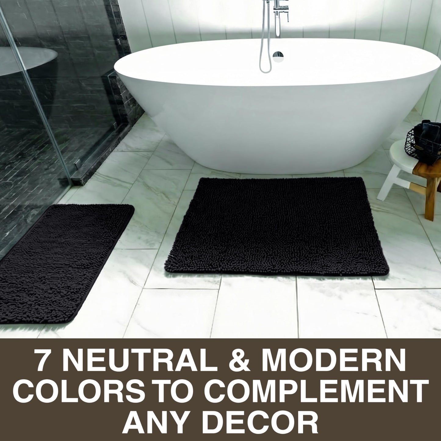 Neater Home Plush Bathroom Rugs 36x24 Thick Chenille Quick Dry Microfiber Absorbent Bath Mat, Soft Bath Rugs, Machine Washable Bathroom Floor Mat for Tub Shower Sink, Home Decor Accessories, Black