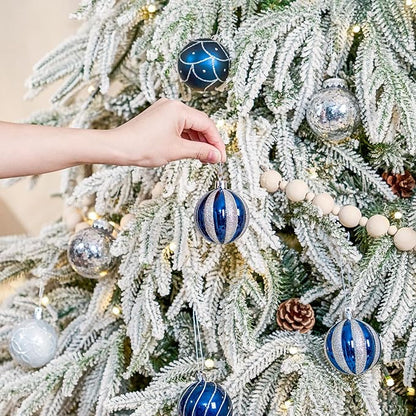 JORNOY Christmas Balls Ornaments, 30ct Shatterproof Xmas Tree Decorations, Hanging Bulbs Baubles Set with String for Holiday Home Party Decor, 2.36 inch/60mm, Navy Blue&Silver