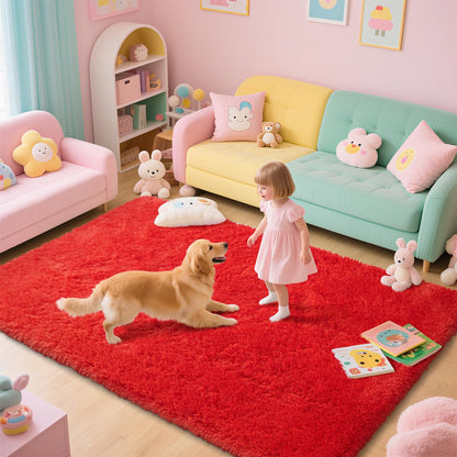 Red Shag Area Rugs for Bedroom Living Room,Ultra Soft Fluffy Christmas Area Rugs 8x10 for Dorm,Indoor Carpet Plush Rugs for Living Room Home Decor (Red, 8x10 Feet)