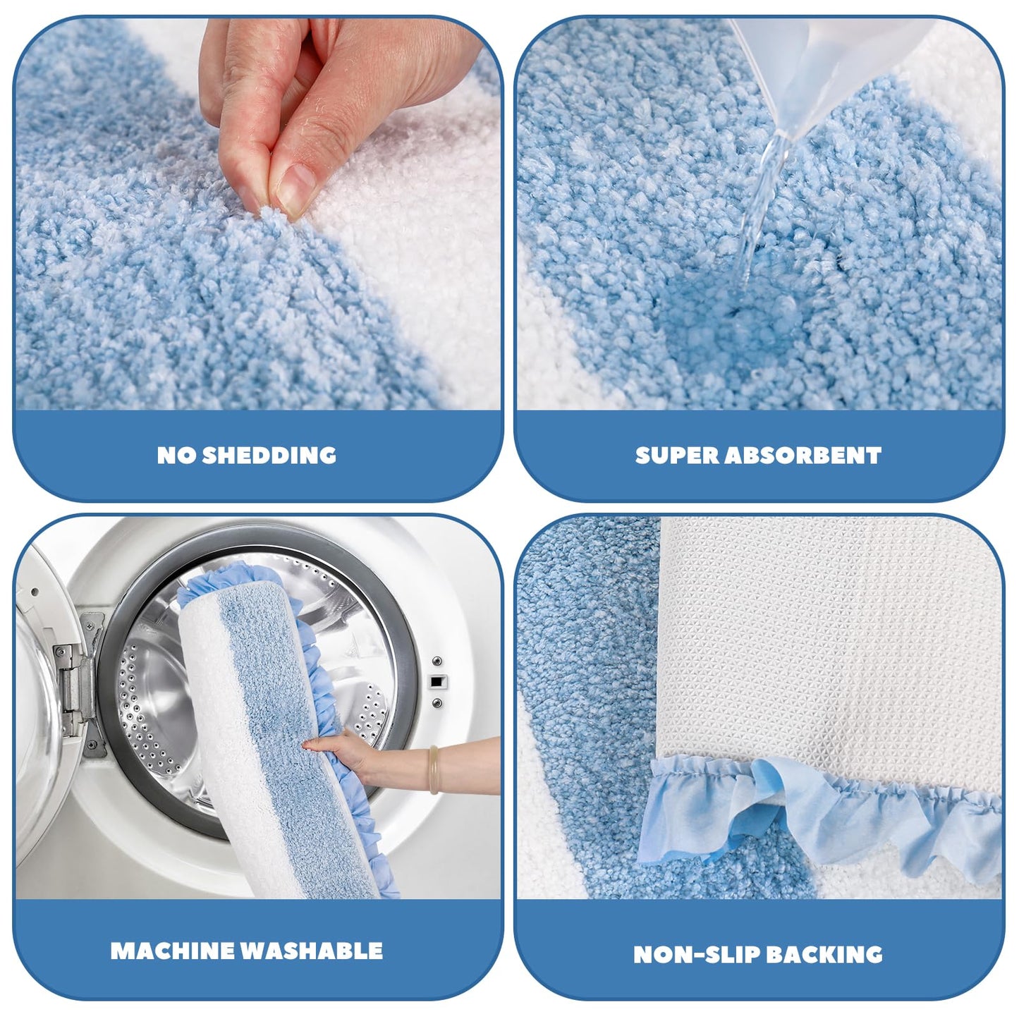 JarThenaAMCS Coastal Scalloped Striped Bath Mat with Ruffled Edges 20 x 32'' Blue White Bathroom Rug Cute Microfiber Aesthetic Bath Mat Non Slip Washable Absorbent Ocean Room Decor for Summer Gift
