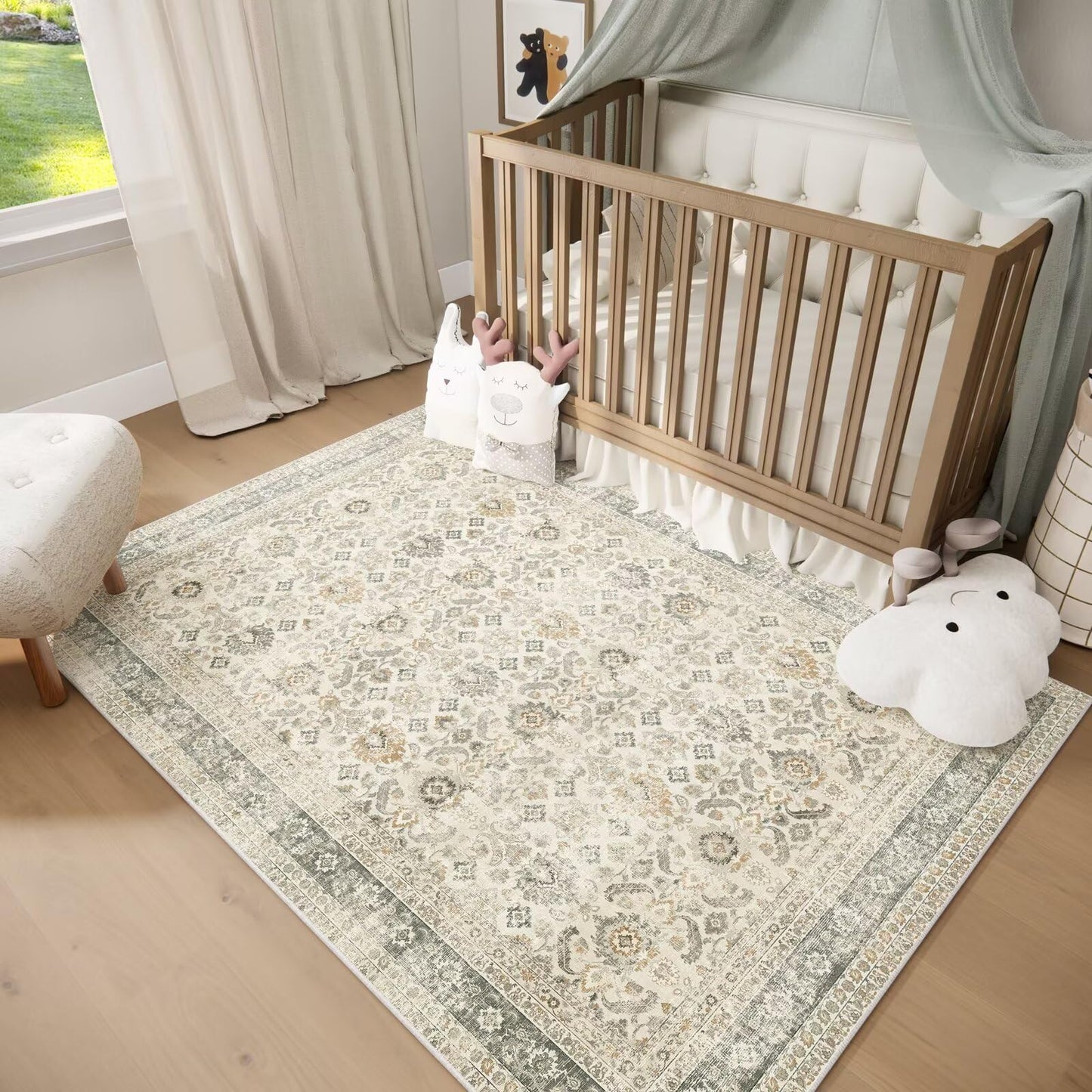 Hedwior Boho Washable 5x7 Area Rugs for Living Room, Cushioned, Beige/Grey
