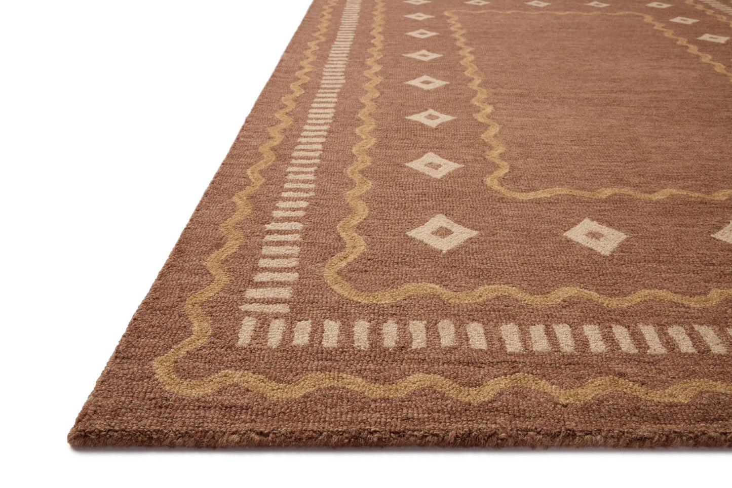 Loloi Chris Loves Julia Alfie Collection ALF-03 Clay/Spice 3'-6" x 5'-6" Accent Rug Wool Neutral Living Bedroom Dining Carpet