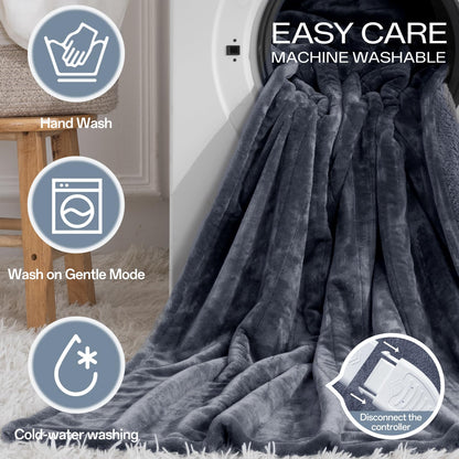 Heated Blanket Twin, Electric Blanket Soft Sherpa Flannel, 10 Hours Auto Shut-off & 8 Fast Heating Levels, Machine Washable ETL Certified, Heating Blanket for Bed & Sofa (62x84 inches, Gray)