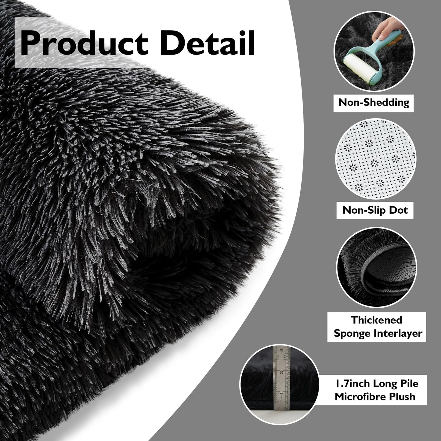 6x9 Fluffy Area Rug for Living Room,Shag Area Rugs for Bedroom,Black Soft Fuzzy Rug Non-Shedding Indoor Plush Carpet for Bedroom Dorm Home Decor