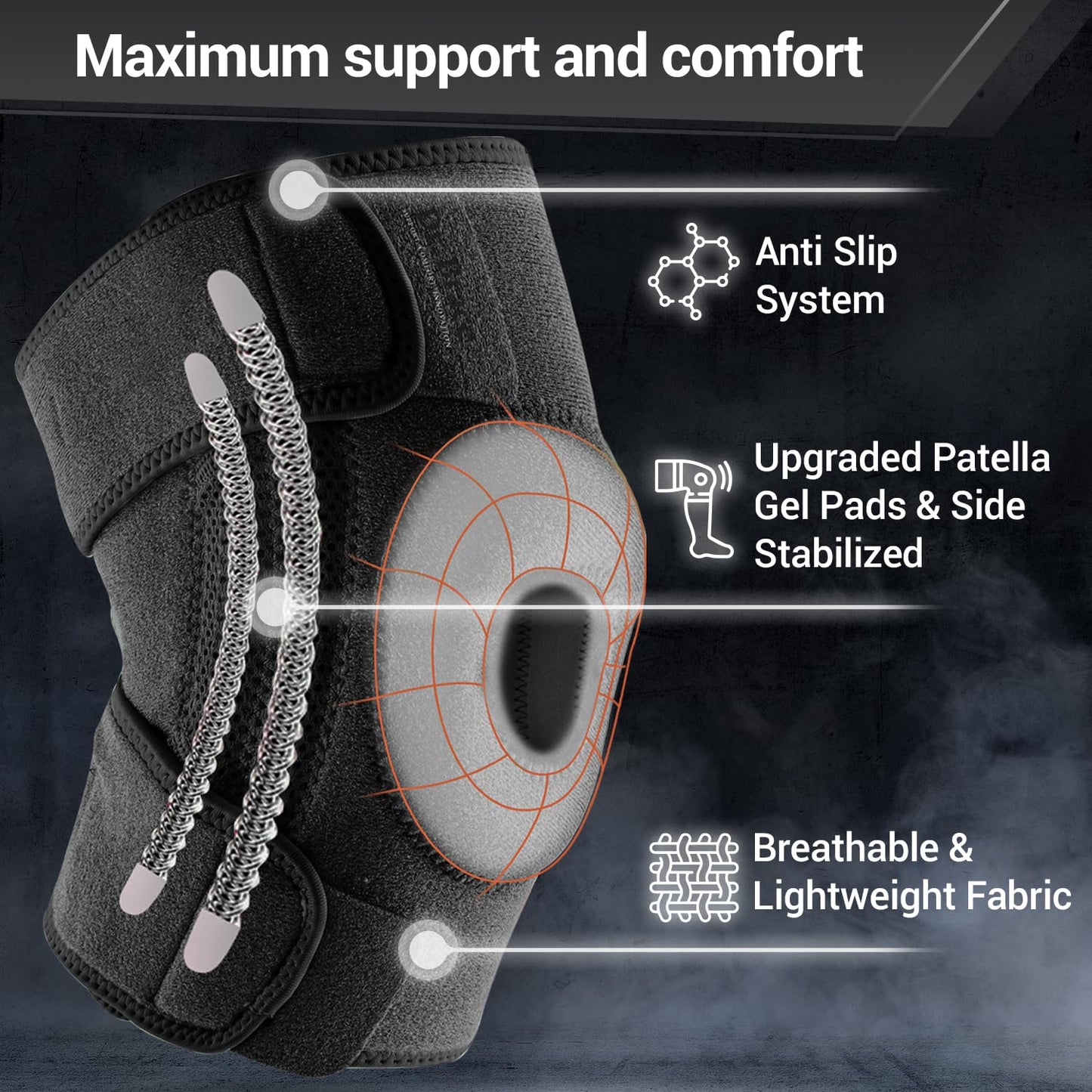 DR. BRACE ELITE Knee Brace with Side Stabilizers & Patella Gel Pads for Maximum Knee Pain Support and fast recovery for men and women-Please Check How To Size Video (Pluto, Medium)