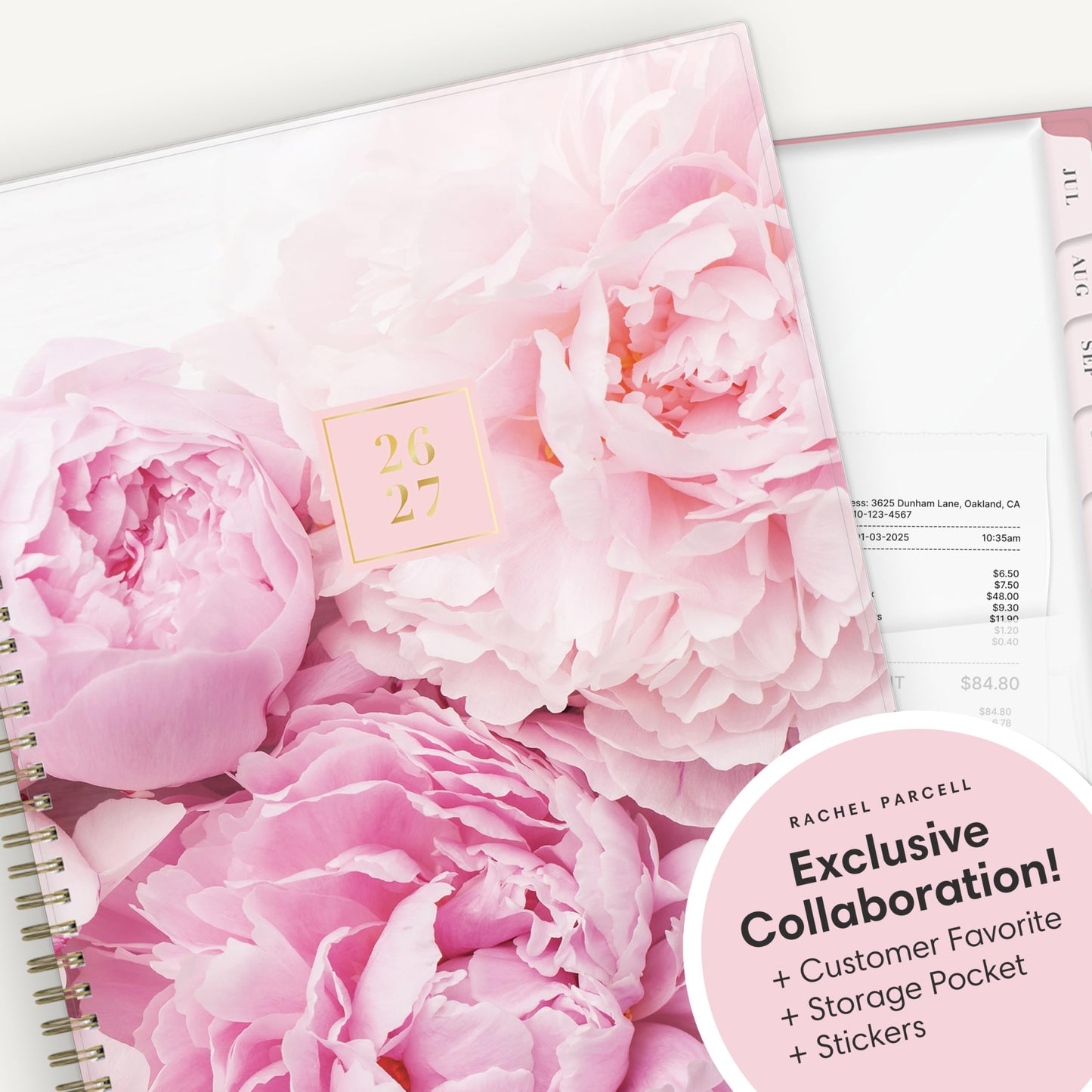 Blue Sky Rachel Parcell 2026-2027 Weekly and Monthly Academic Year Planner Calendar, July 2026 - June 2027, 8.5" x 11", Flexible Cover, Wirebound, Laminated Tabs, Storage Pocket, Includes Stickers, Peony