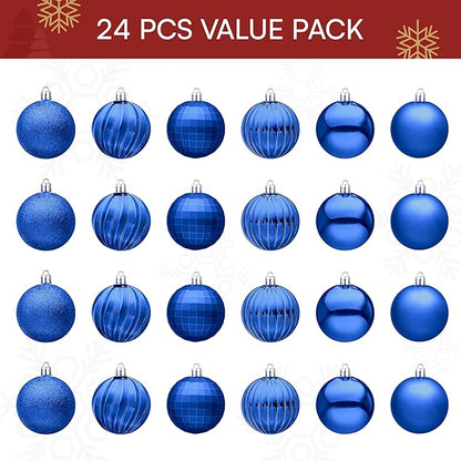 JOIEDOMI 24 Pcs Blue Christmas Balls Ornaments Set, 2.36" Shatterproof Xmas Tree Ornaments, Christmas Hanging Ornaments Decorations for Tree Wreath Garland Holiday Wedding Indoor Party Decor