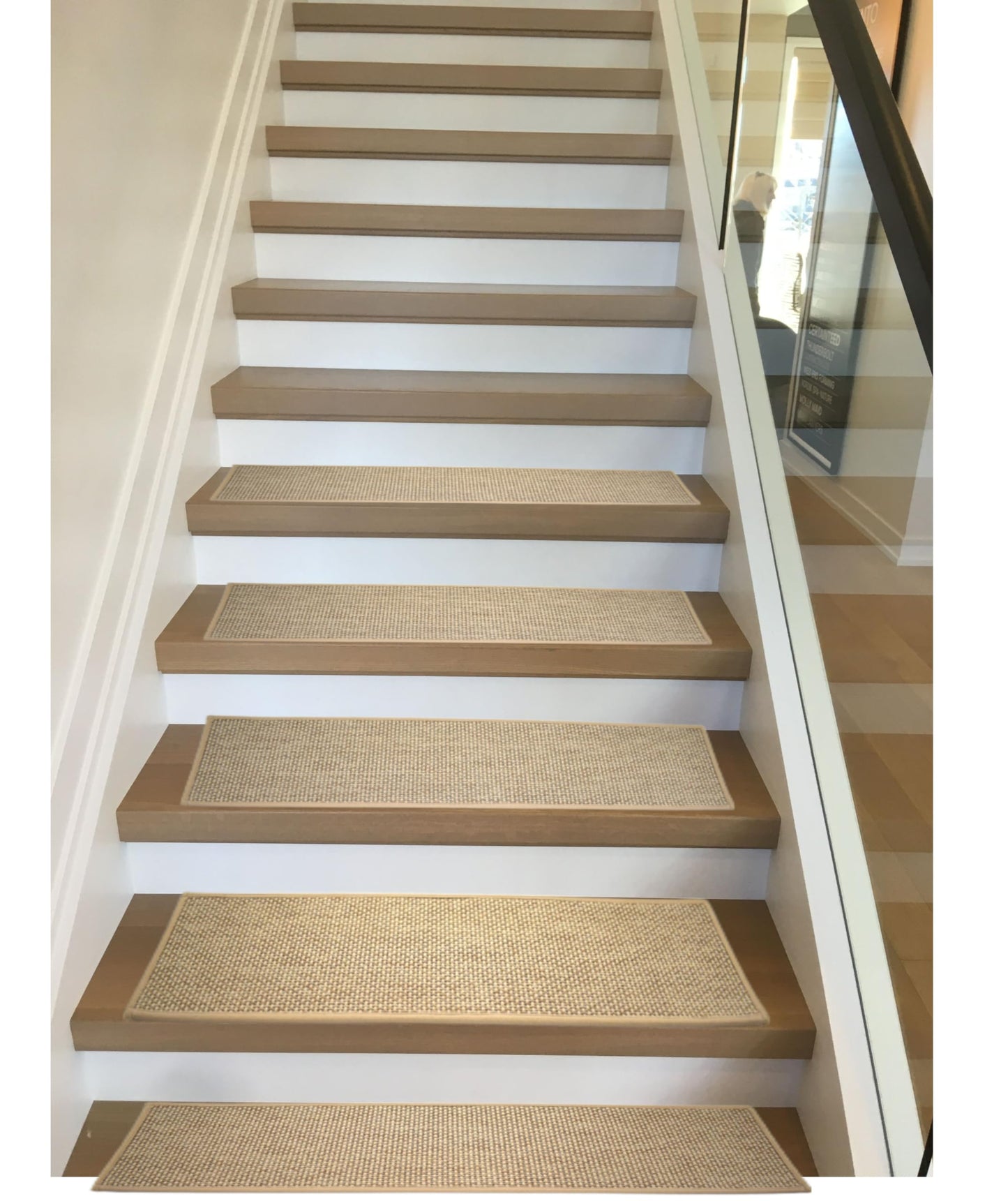 Xaarmonex Natural Linen Stair Treads for Wooden Steps, 15 Pcs 8" x 30",Non Slip Stair Runner, Peel and Stick Carpet Indoor for Kids Elders and Pets (15, Beige, 8" x 30")