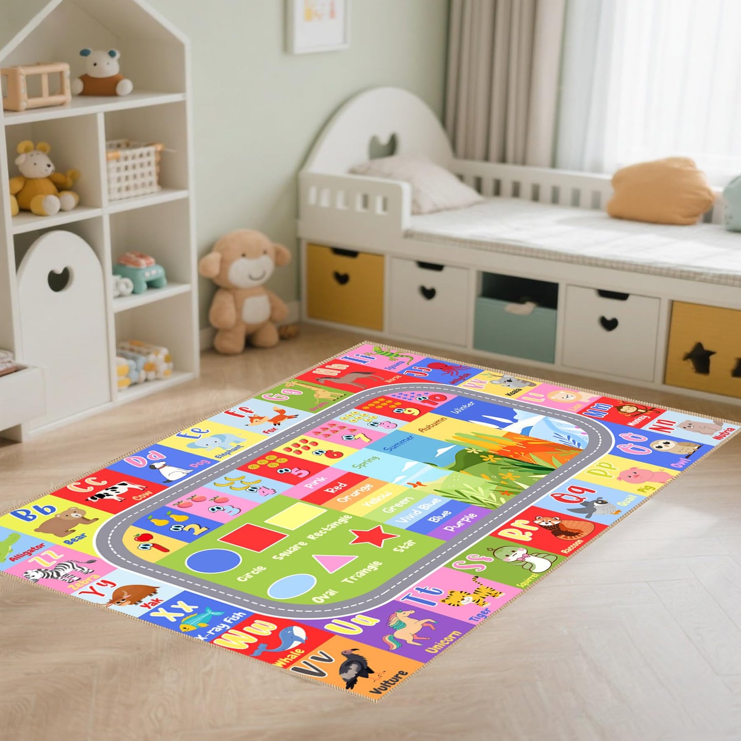 YukiSoul Farm Map Playmat Rugs for Kids, Game Rug with Anti-Slip Rubber Backing, Cute Animal Farming Game Road Map Play Mat Nursery Rugs for Children Bedroom Playroom 5x7 Ft.