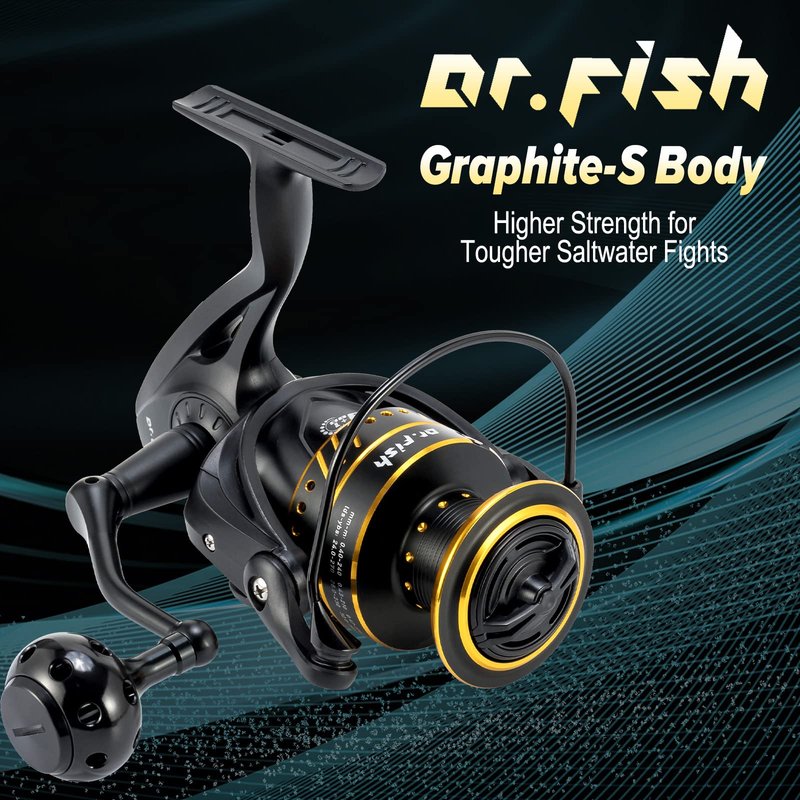 Dr.Fish Saltwater Spinning Reel, Graphite Body, 9+1 Ball Bearings, CNC Aluminum Spool and Handle, 25LB Carbon Fiber Drag, Surf Casting Lightweight Offshore Reel PL4000