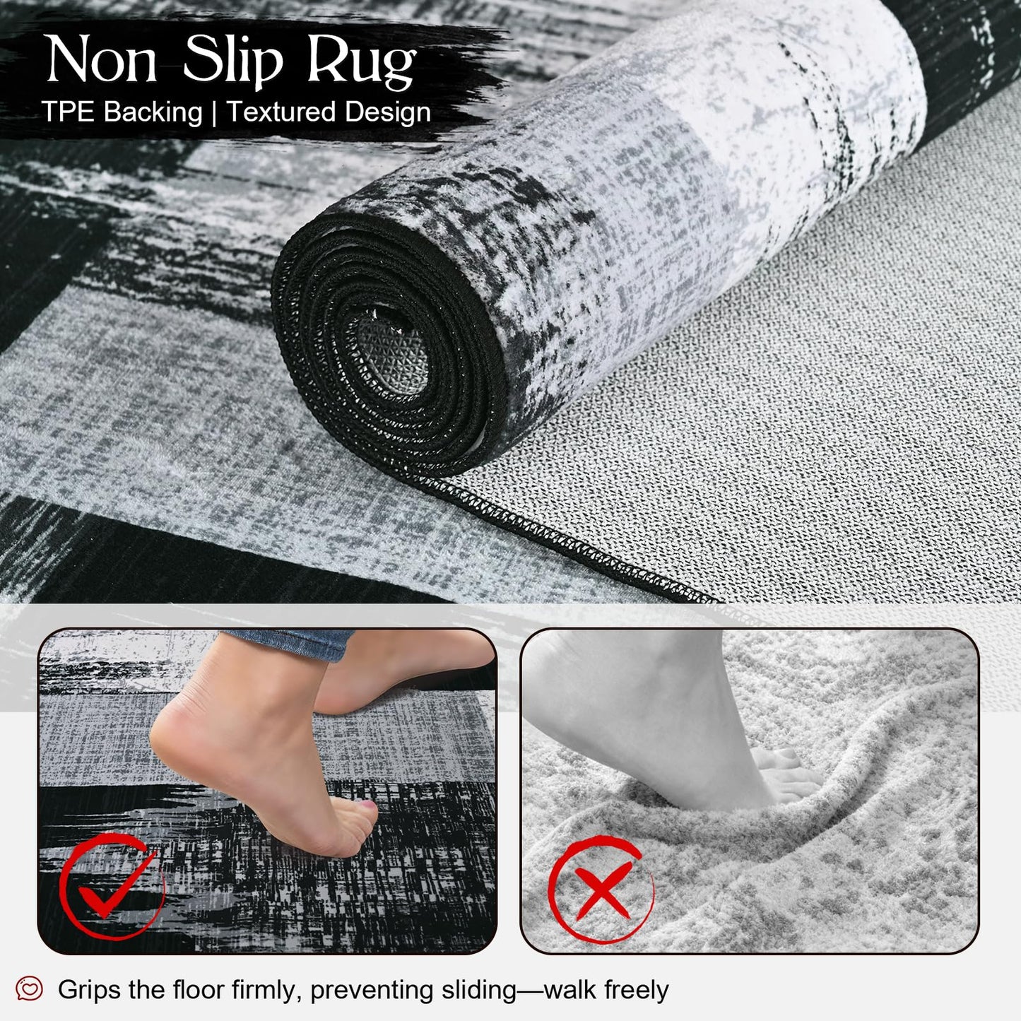 Yinhua Modern Geometric 8x10 Area Rugs, Patchwork Grey Rugs for Living Room Washable Abstract Rug Non Slip, Soft Bedroom Rug Stain Resistant, Mid Century Low Pile Carpet for Dining Room, Office