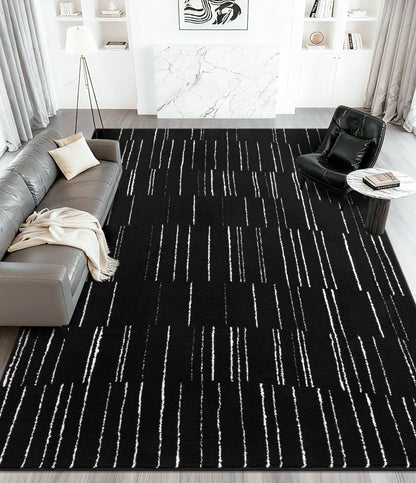 YIHOUSE 5x7 Abstract Striped Area Rug, Modern Washable Stain Resistant Rugs Non Slip, Soft Indoor Floor Carpet for Living Room, Bedroom,Dining Room, Black and White