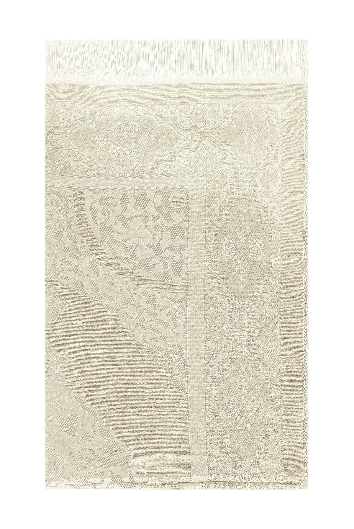 ihvan online Muslim Prayer Rug with 99 Beads Tasbih, Soft Chenille Sajadah, Lightweight & Foldable Janamaz, Portable Travel Prayer Mat, Islamic Gift for Eid, Ramadan, Hajj & Umrah, Cream