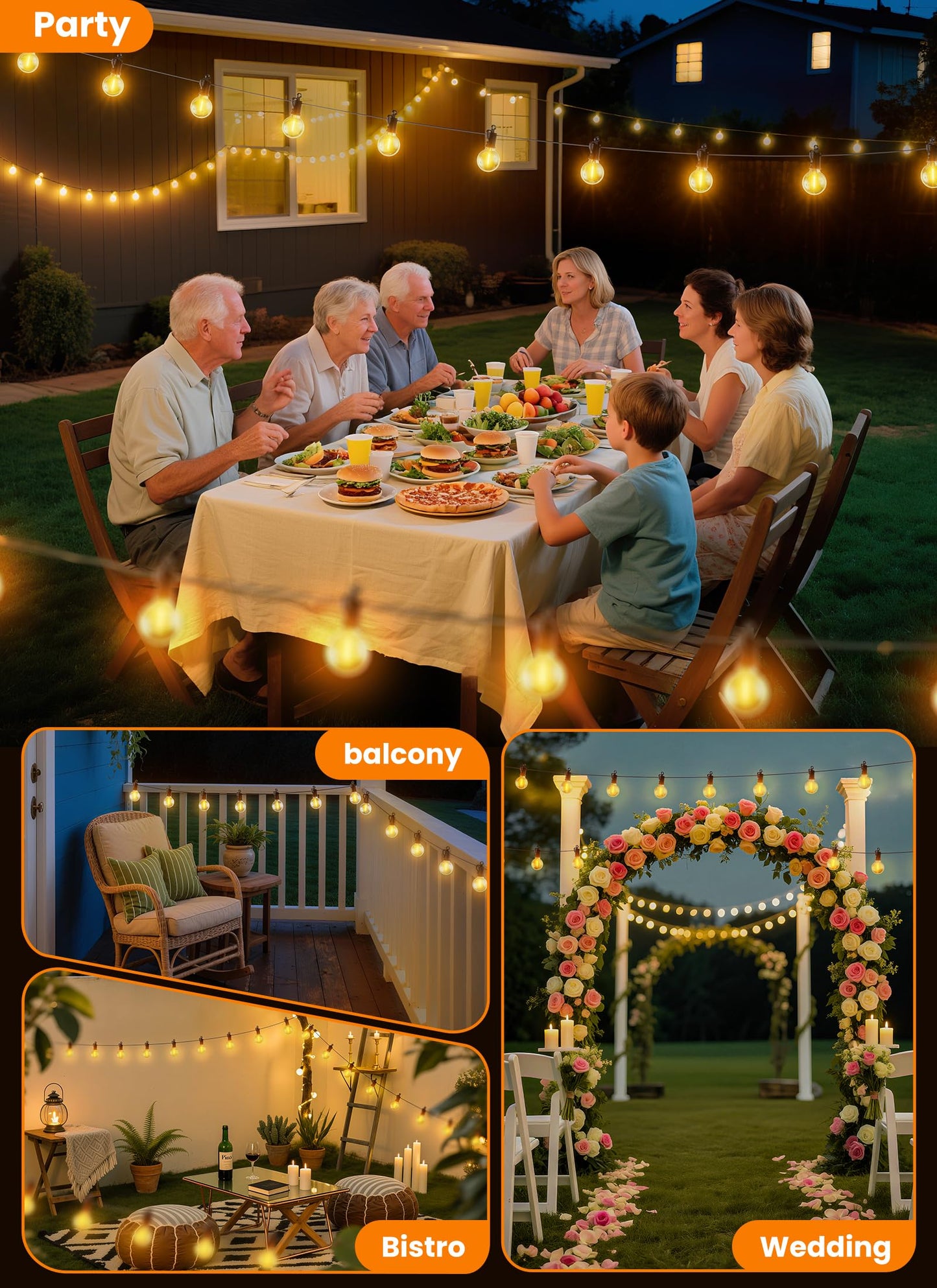 SmartDawn Outdoor String Lights, 159FT 77 LED Bulbs String Lights, IP65 Waterproof Connectable G40 Outside Patio Light for Backyard Porch Balcony Garden Decor Christmas Camping Gazebo