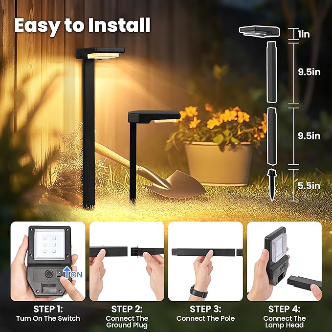 Solar Lights Outdoor, 4Pack Smart Pathway Lights with Color Changing &Sync, 9Modes (Warm/Cool White,RGB) for Driveway,Walkway,Garden,Yard,Fence,Patio,Lawn,Step Waterproof