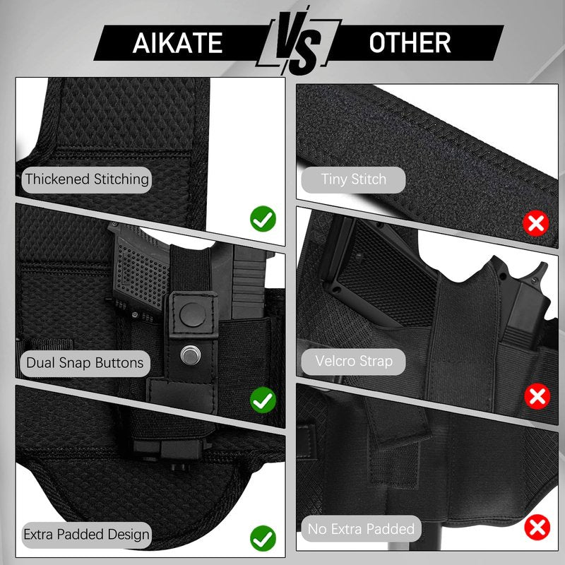 AIKATE Shoulder Holster for 9mm, Gun Shoulder Holster for Men with Magazine Pouch, Universal Chest Holster Fits Subcompact and Compact Pistols for S&W Bodyguard, M&P Shield 9mm, Glock 17, 19, 26, 43