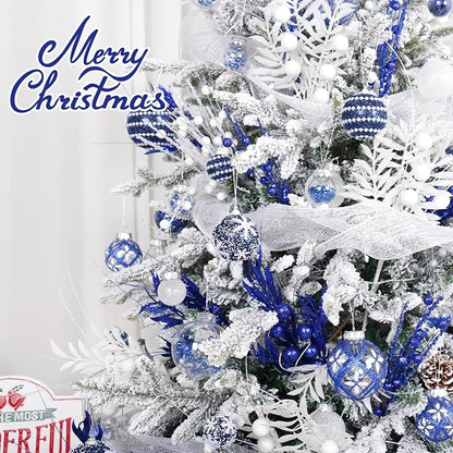 Super Holiday Christmas Ball Ornaments, 33PCS Blue Clear Shatterproof Plastic Foam Ornaments Set for Hanging Xmas Tree Holiday Thanksgiving Party Decor.